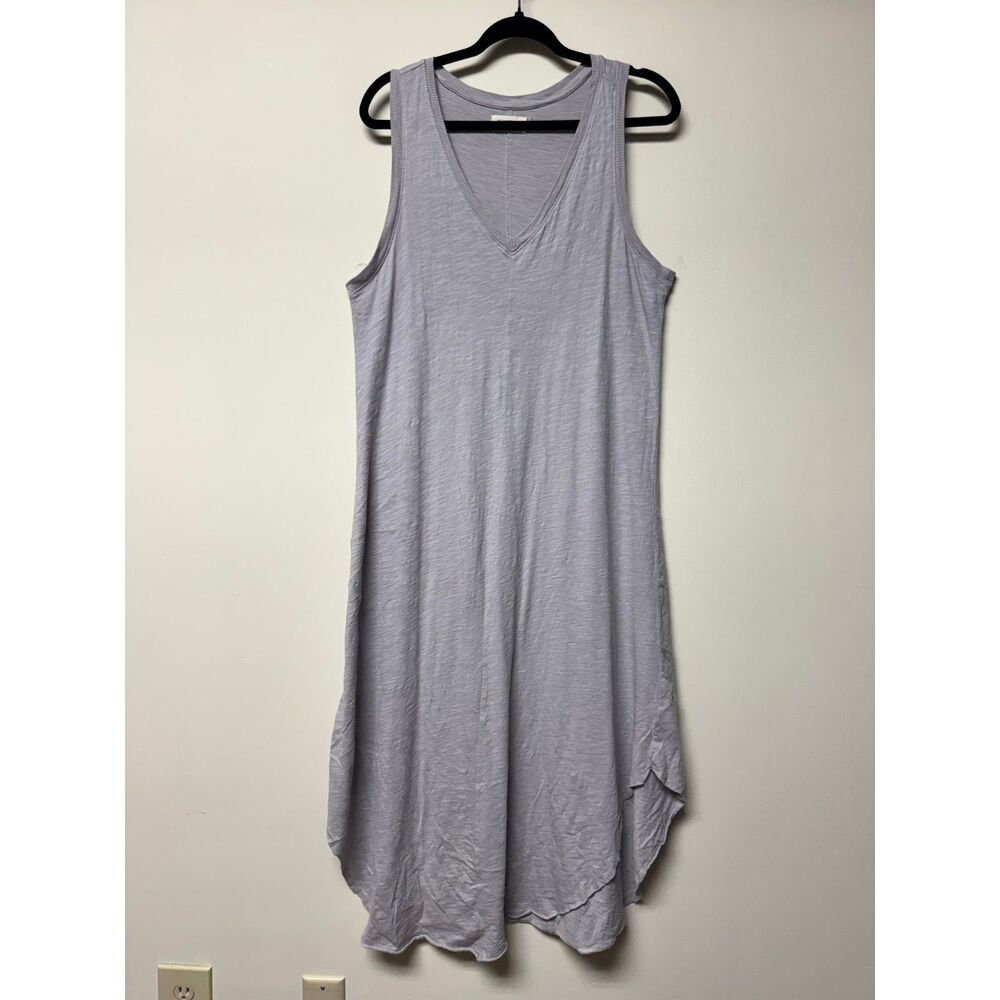 OCEAN DRIVE Gray V-Neck Racerback Asymmetrical Midi Dress Cotton, Sz L